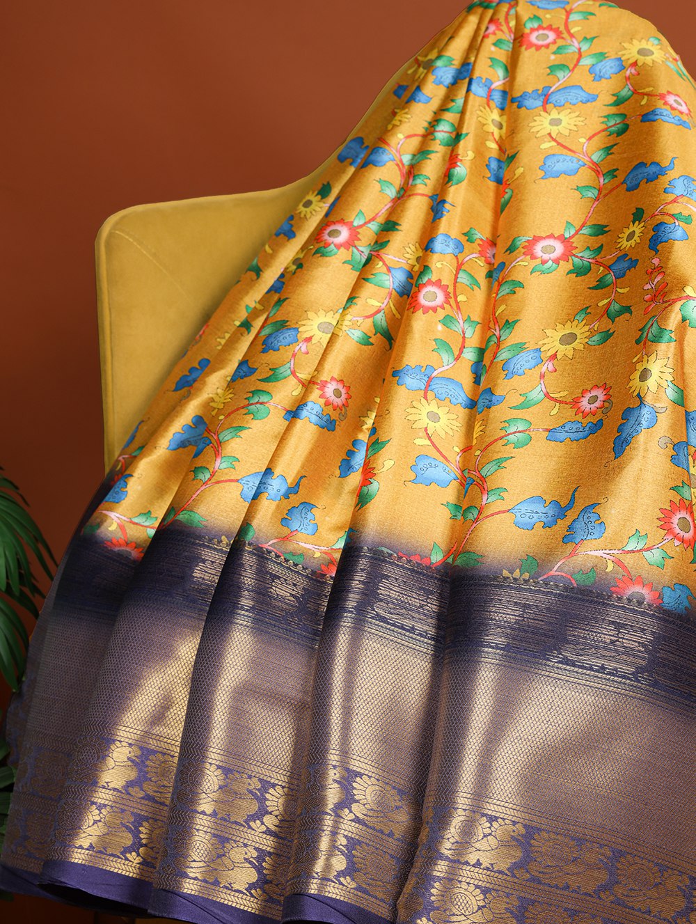 Yellow Printed Dola Silk Saree Set for Weddings & Special Occasions