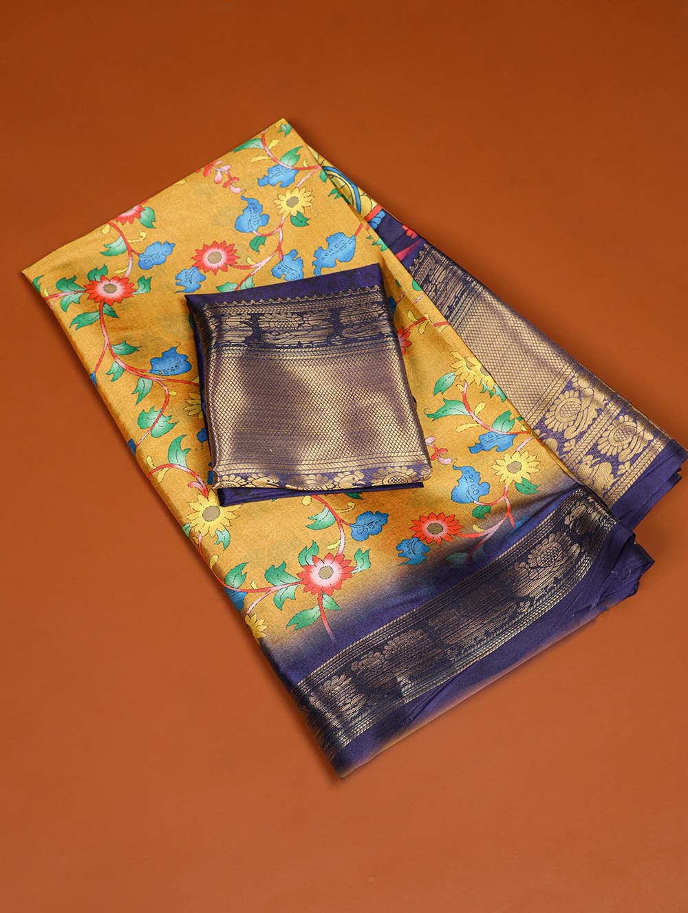 Yellow Printed Dola Silk Saree Set for Weddings & Special Occasions