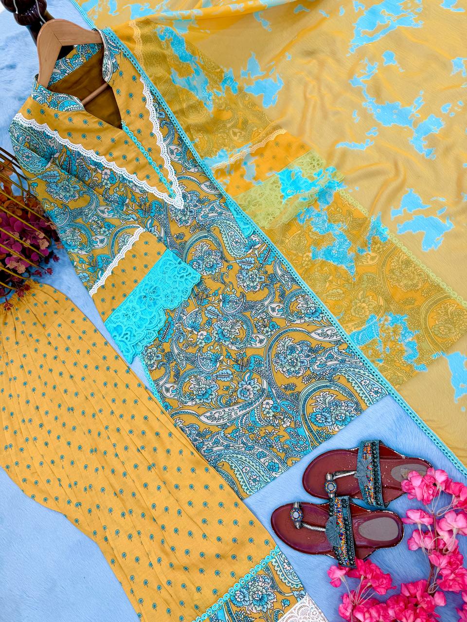 Yellow Printed Farshi Palazzo Set