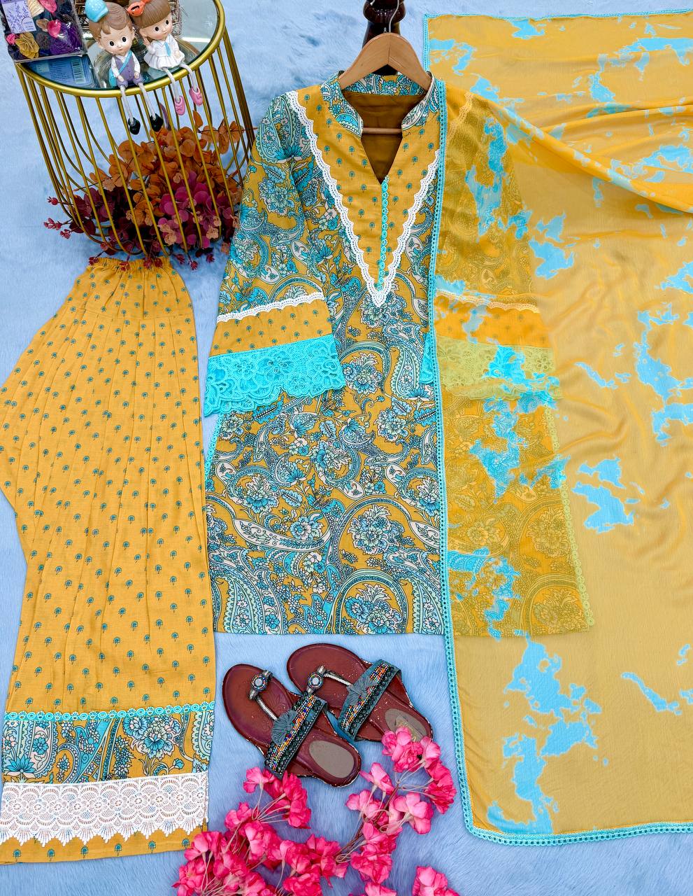 Yellow Printed Farshi Palazzo Set