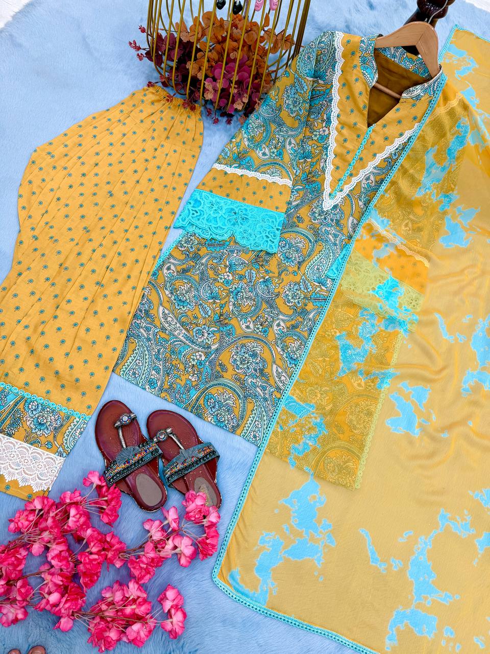 Yellow Printed Farshi Palazzo Set
