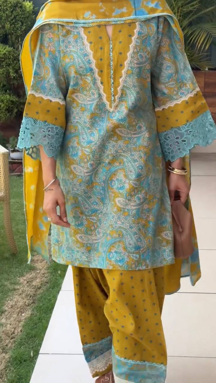 Yellow Printed Farshi Palazzo Set
