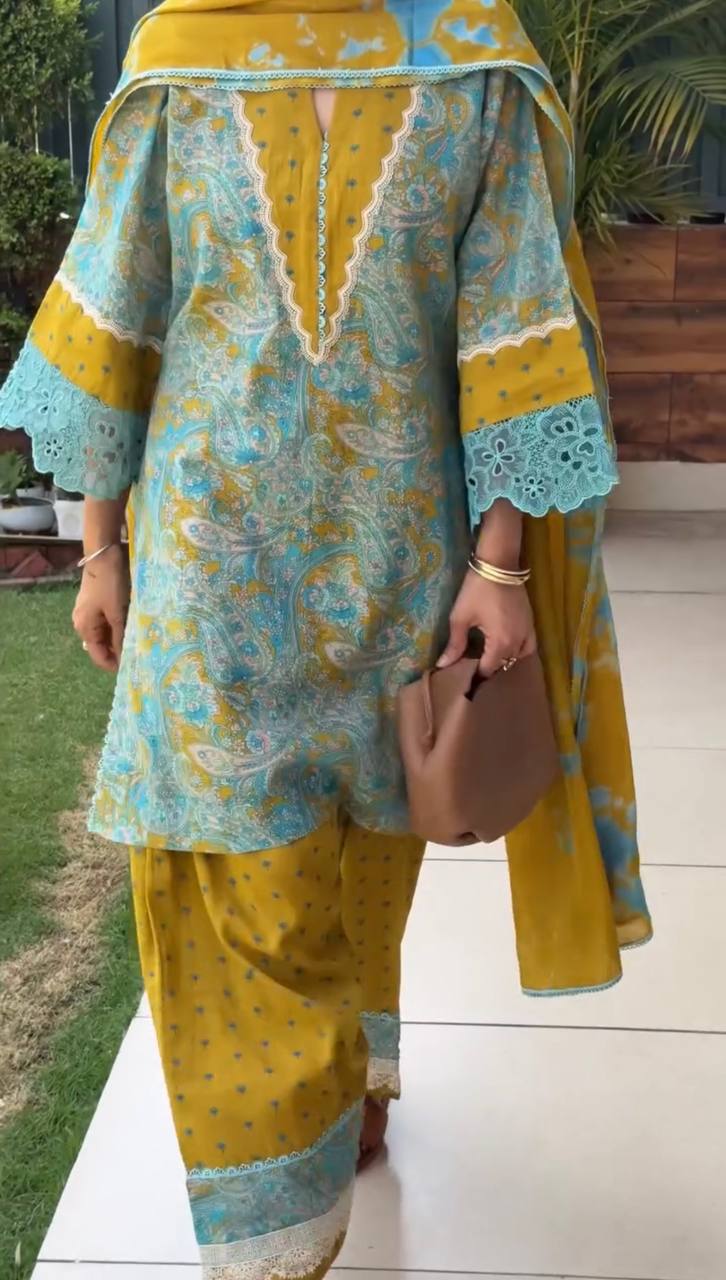 Yellow Printed Farshi Palazzo Set