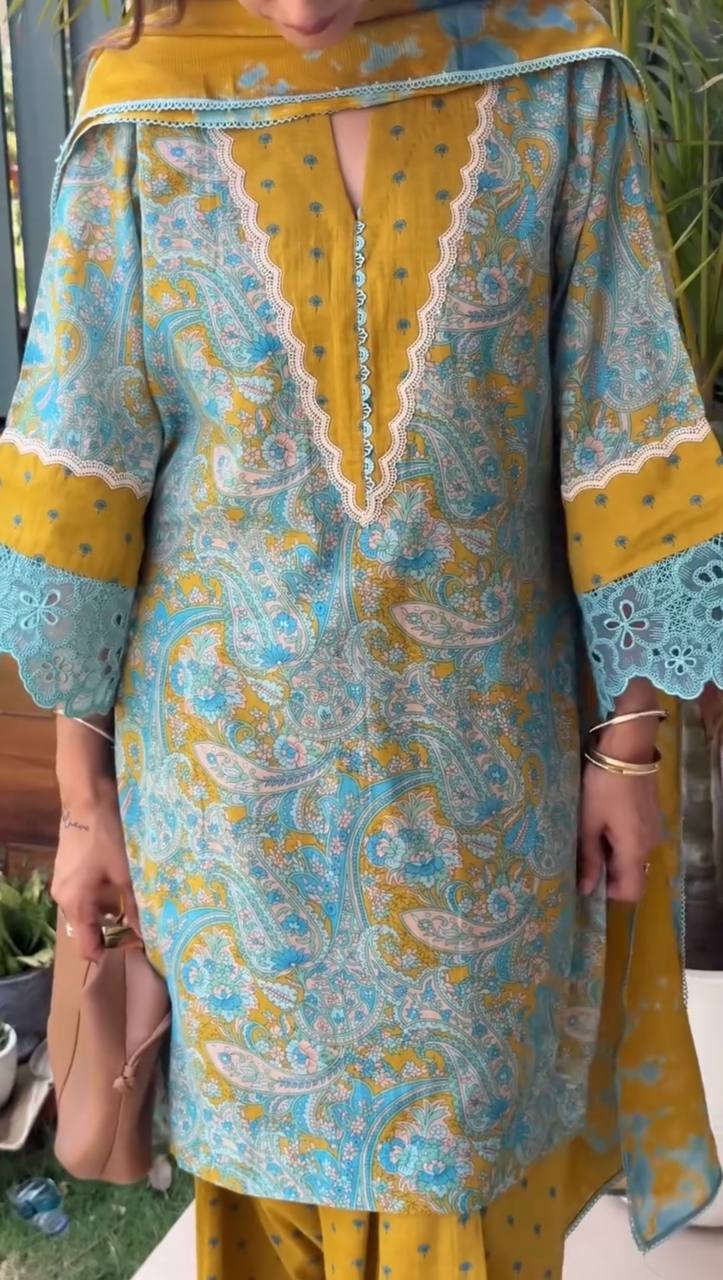 Yellow Printed Farshi Palazzo Set