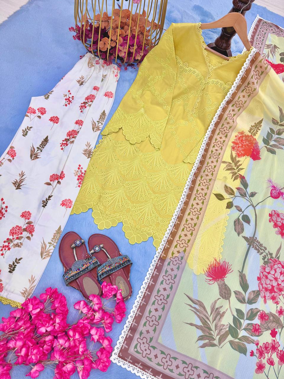 Yellow Printed Kurti with Palazzo Set