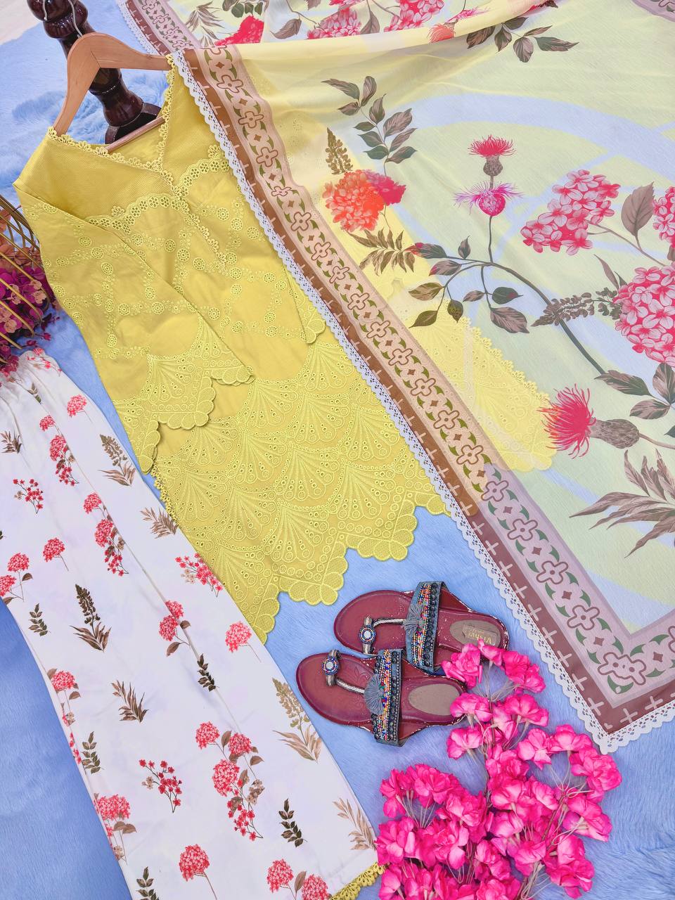 Yellow Printed Kurti with Palazzo Set