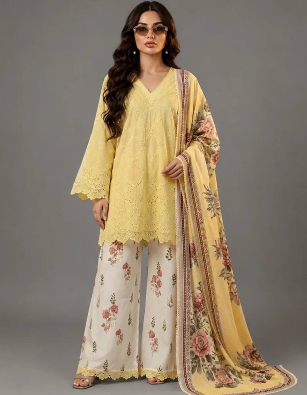 Yellow Printed Kurti with Palazzo Set