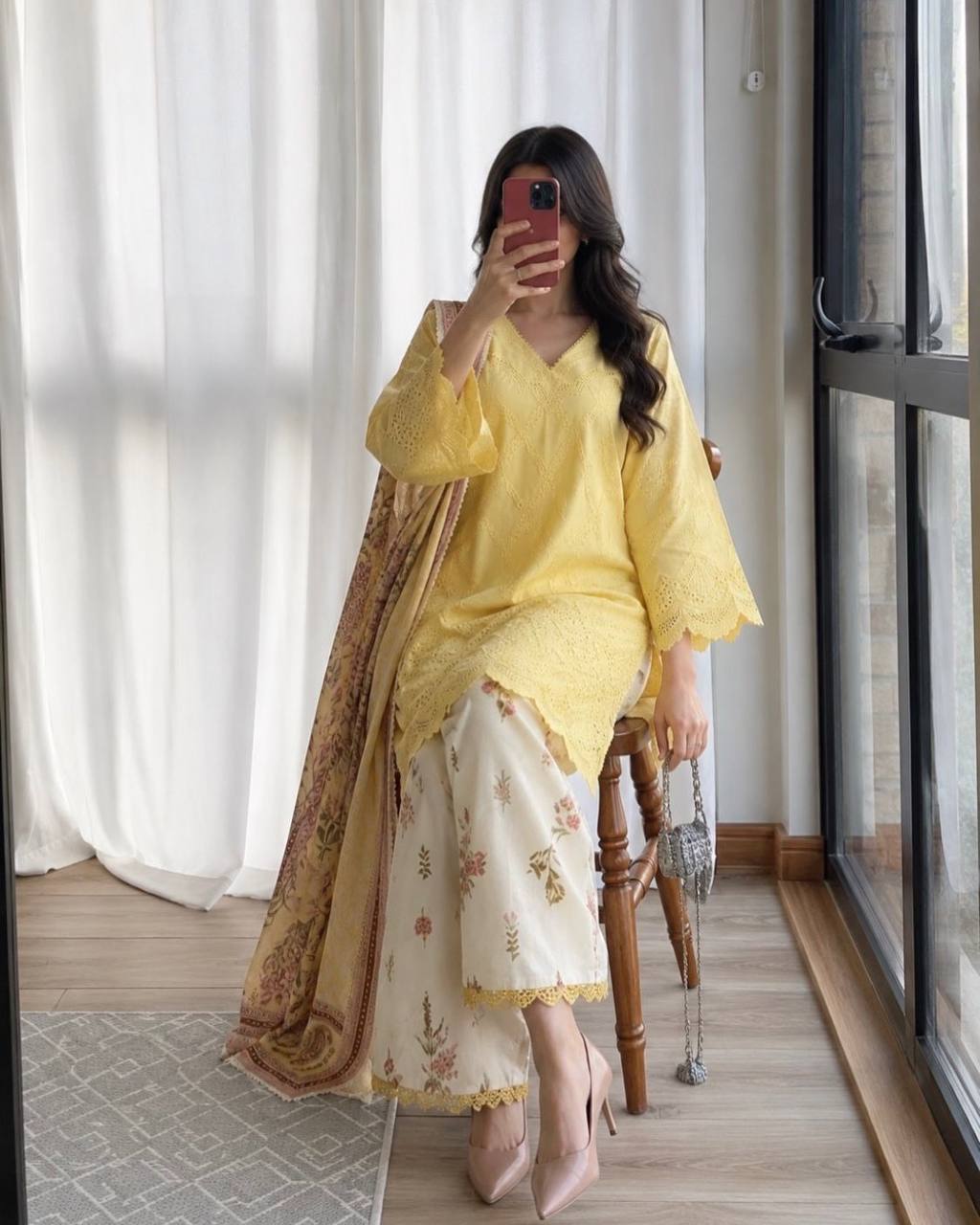 Yellow Printed Kurti with Palazzo Set