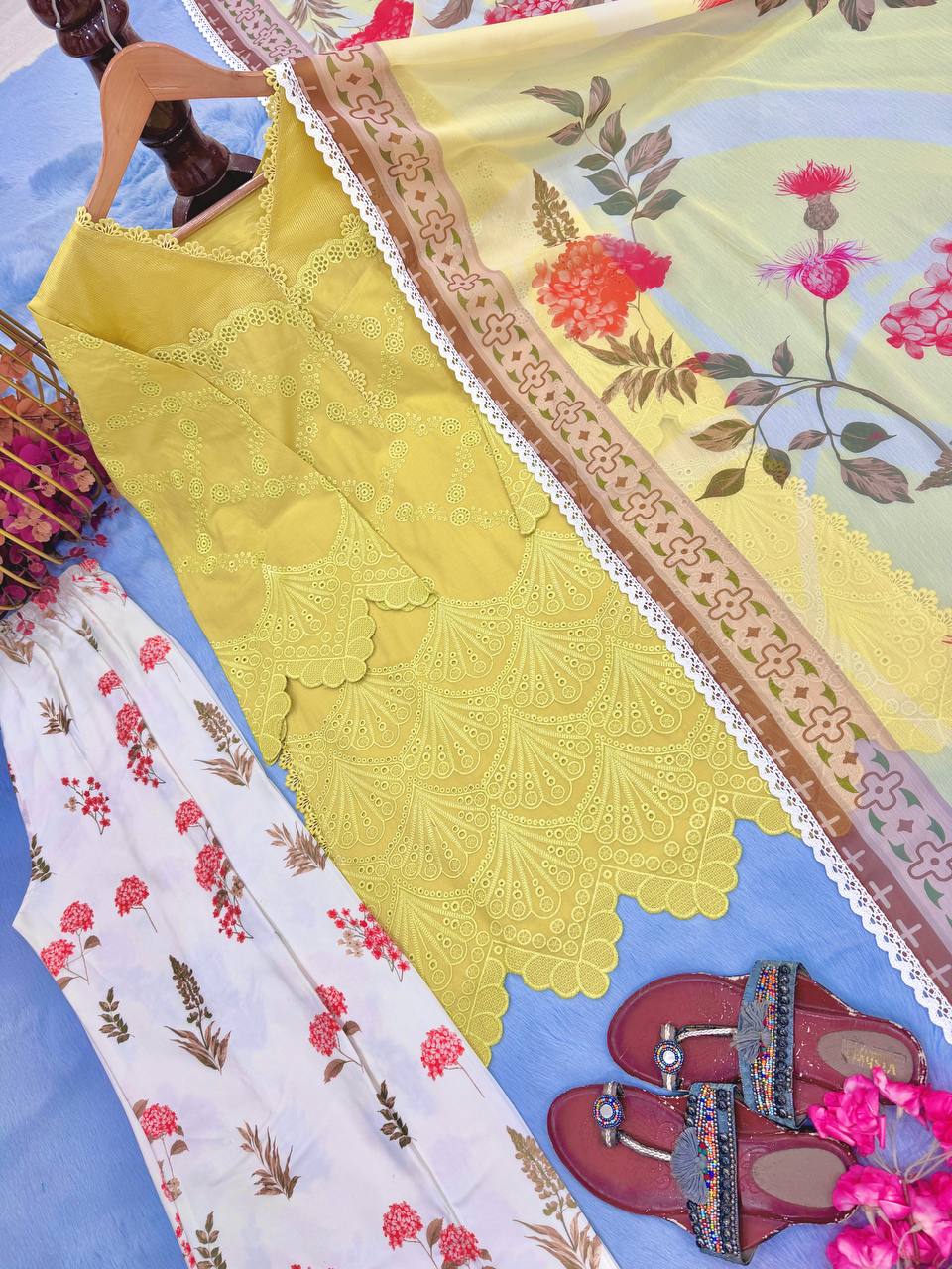 Yellow Printed Kurti with Palazzo Set