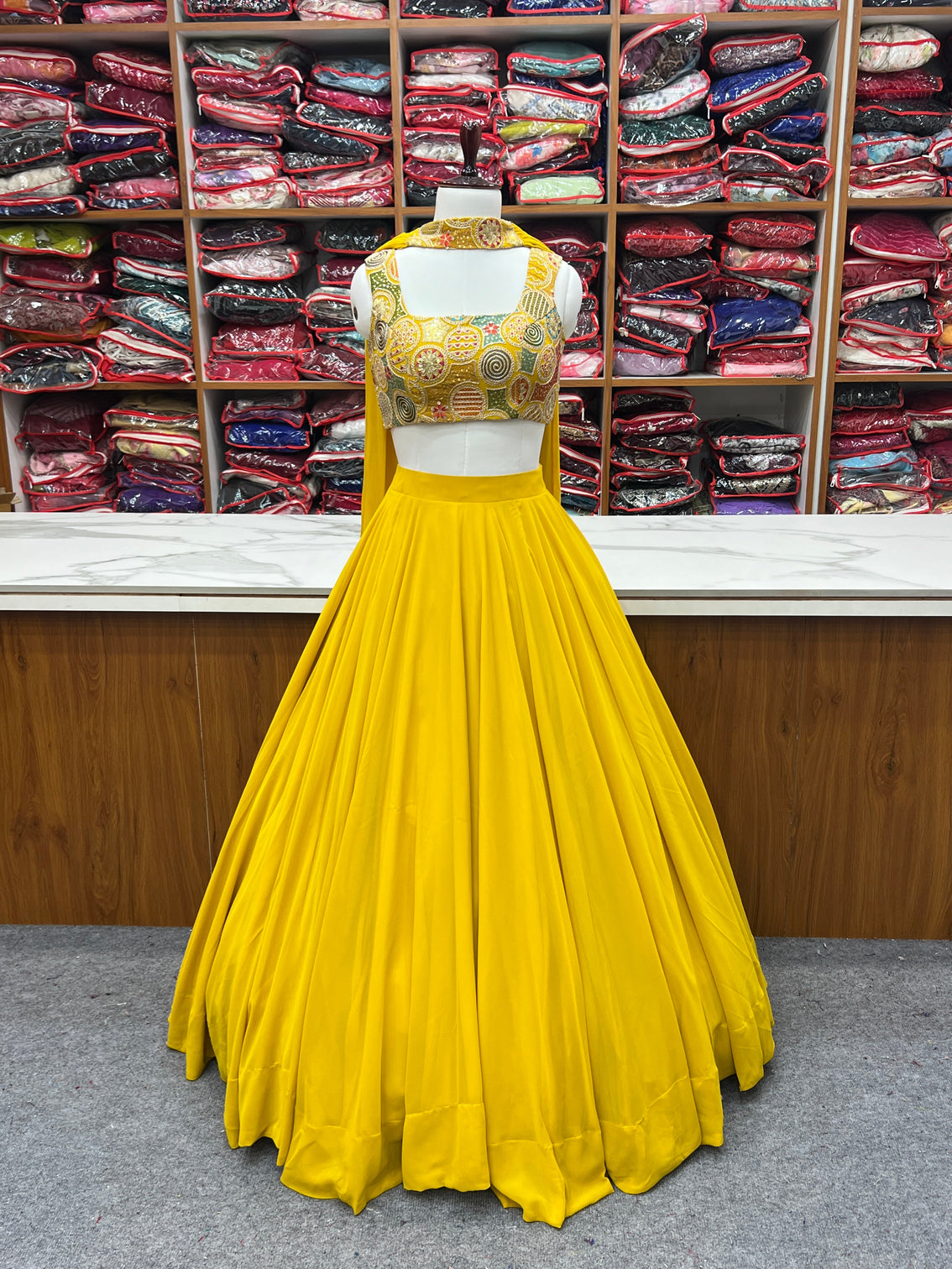Yellow Pure Soft Fox Georgette Blooming Lehenga Choli with Fancy Blouse & Dupatta – Fully Stitched, Ready to Wear