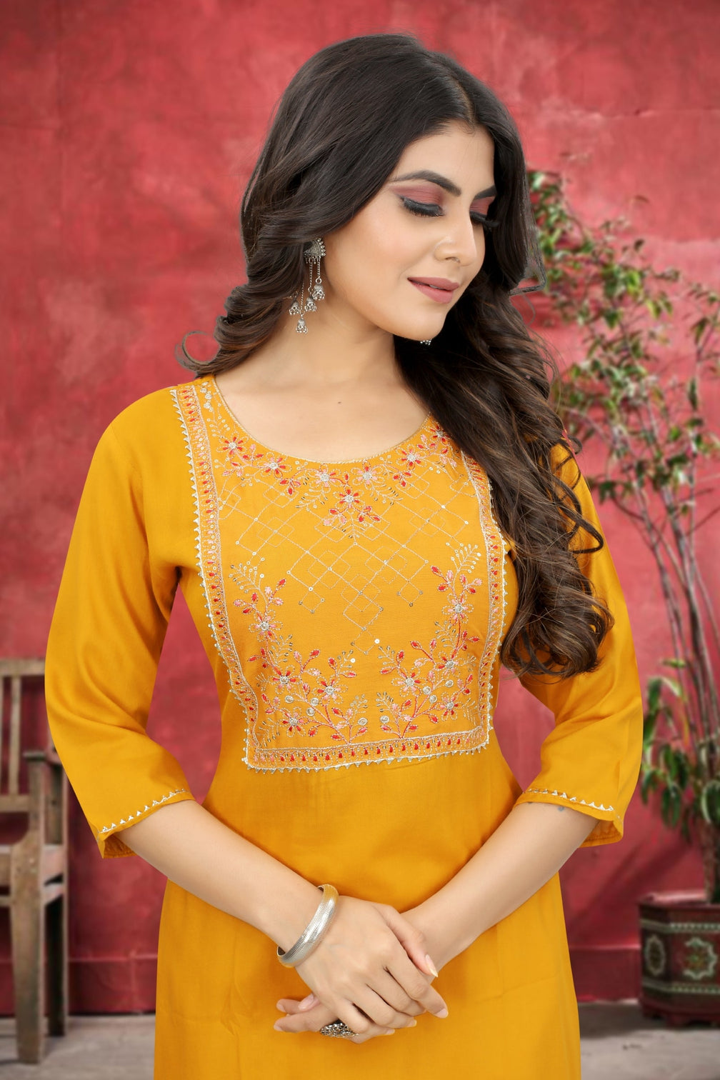Yellow Rayon Kurta Set With Pant