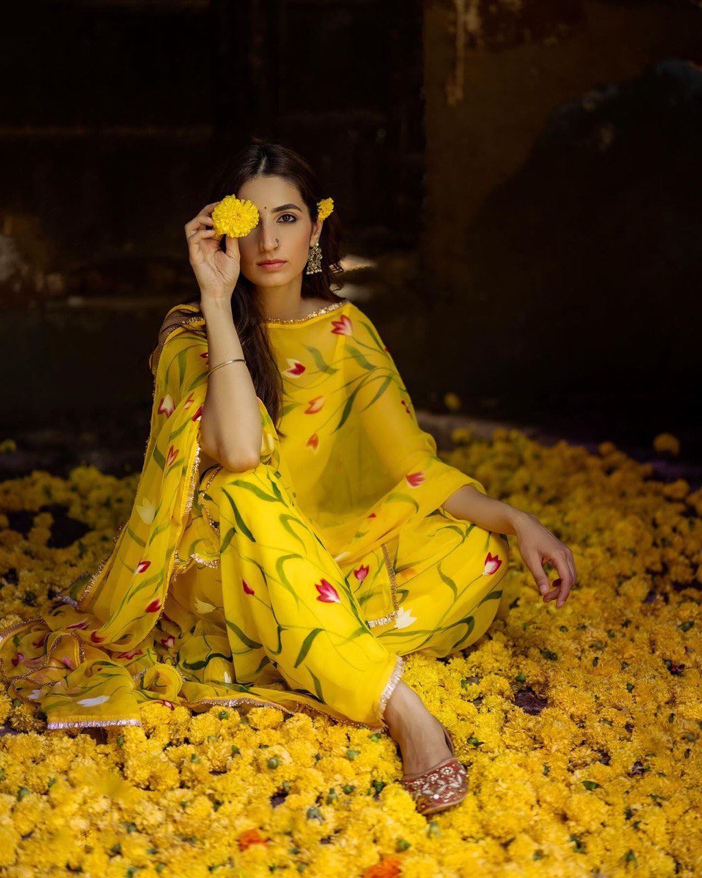 Yellow Exclusive Haldi Special Sharara Set Floral Elegance with Modern Touch