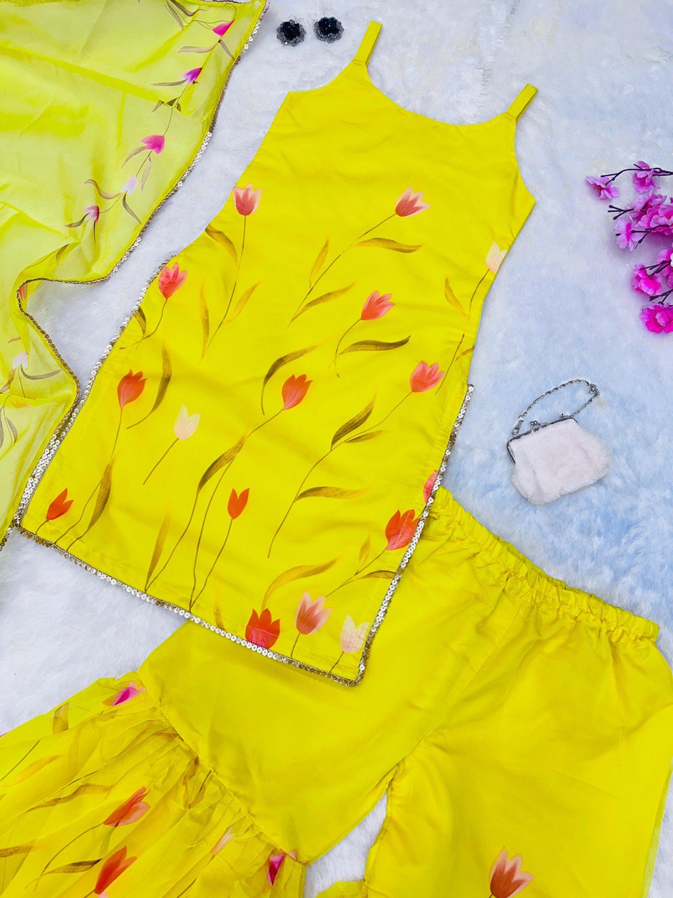 Yellow Exclusive Haldi Special Sharara Set Floral Elegance with Modern Touch