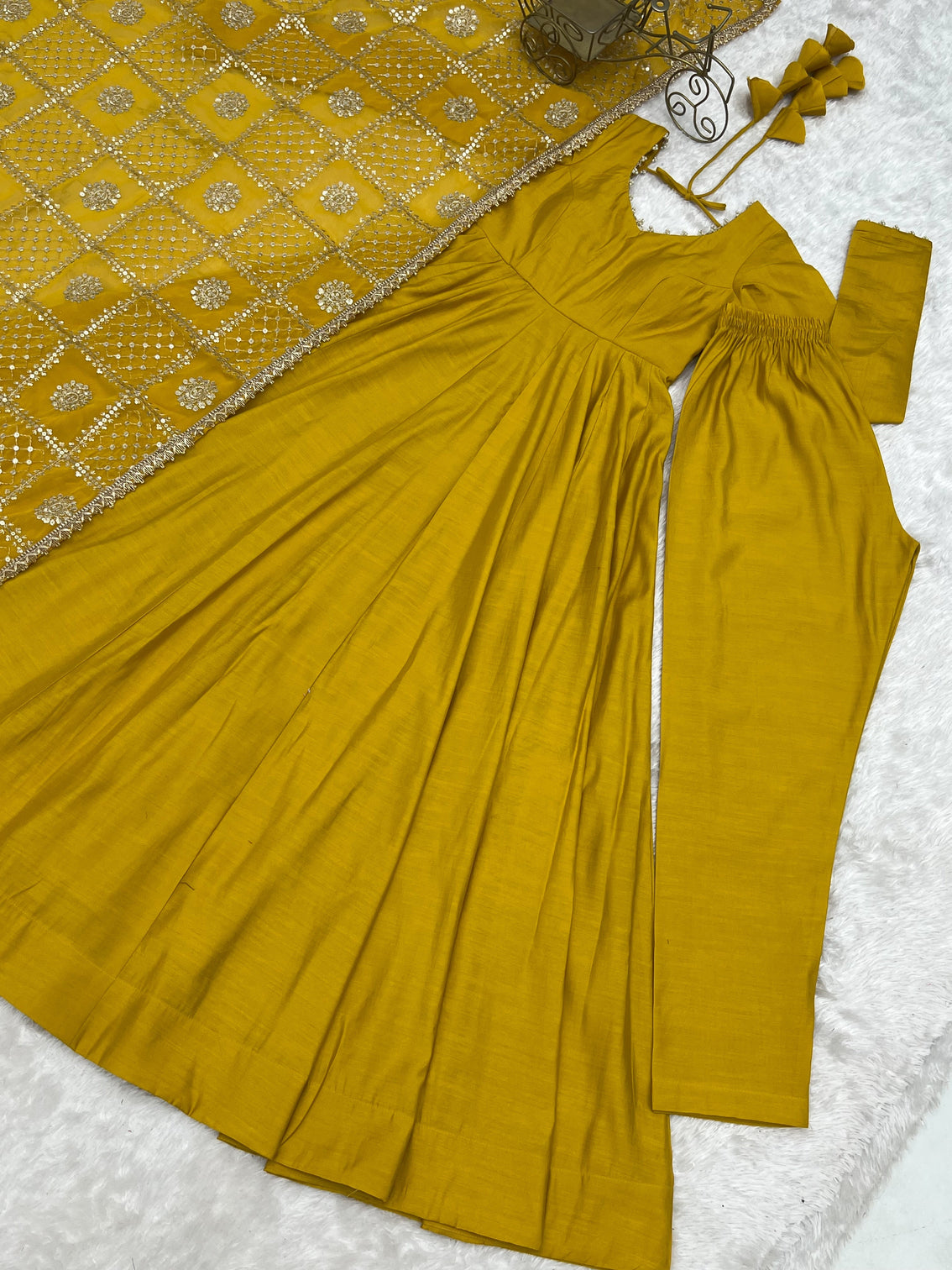Yellow Roman Silk Anarkali Gown