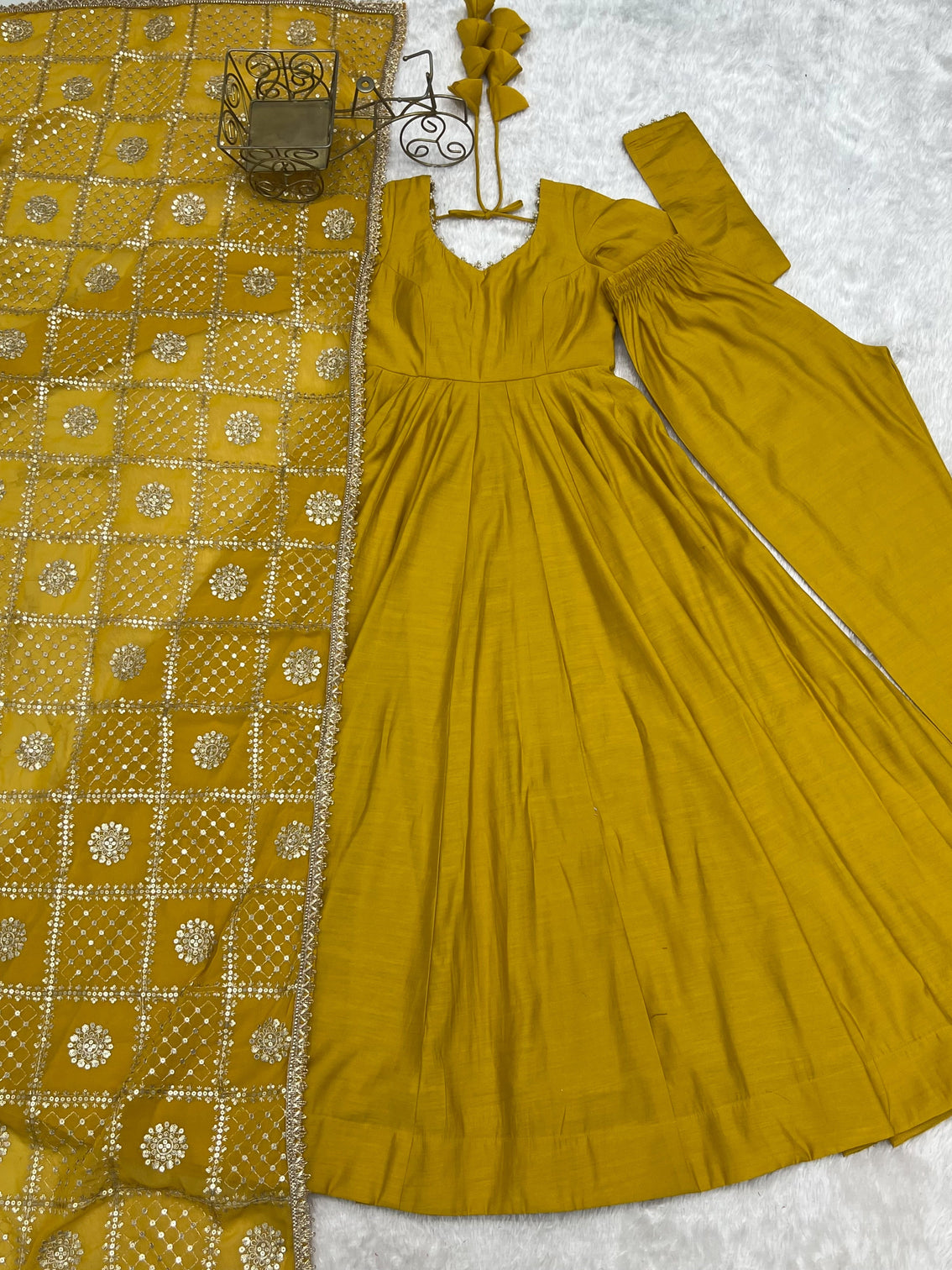 Yellow Roman Silk Anarkali Gown