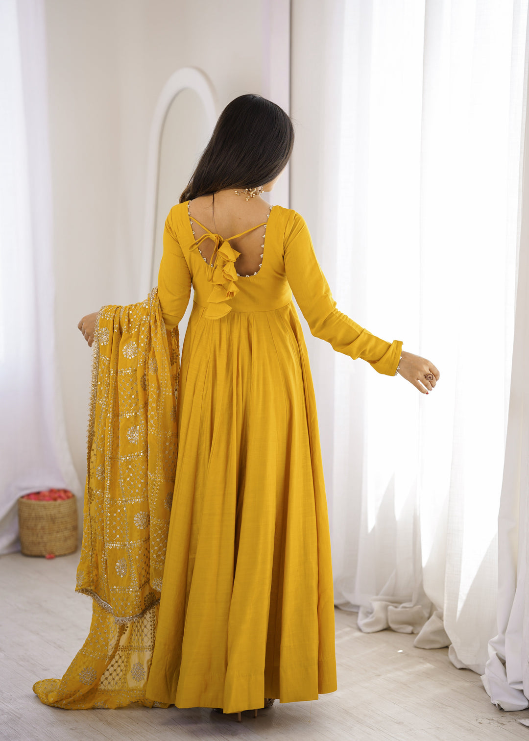 Yellow Roman Silk Anarkali Gown