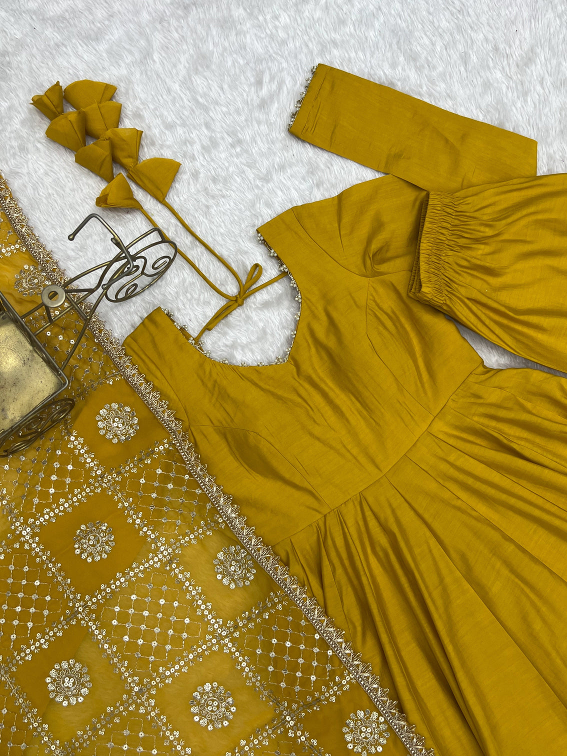 Yellow Roman Silk Anarkali Gown