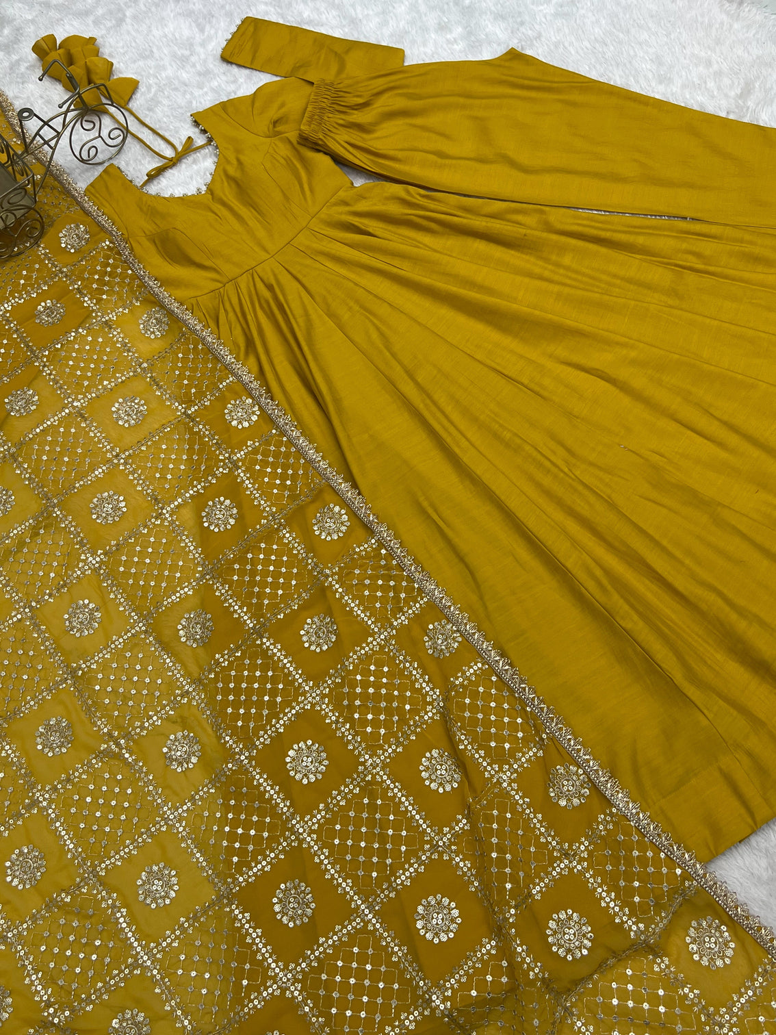 Yellow Roman Silk Anarkali Gown