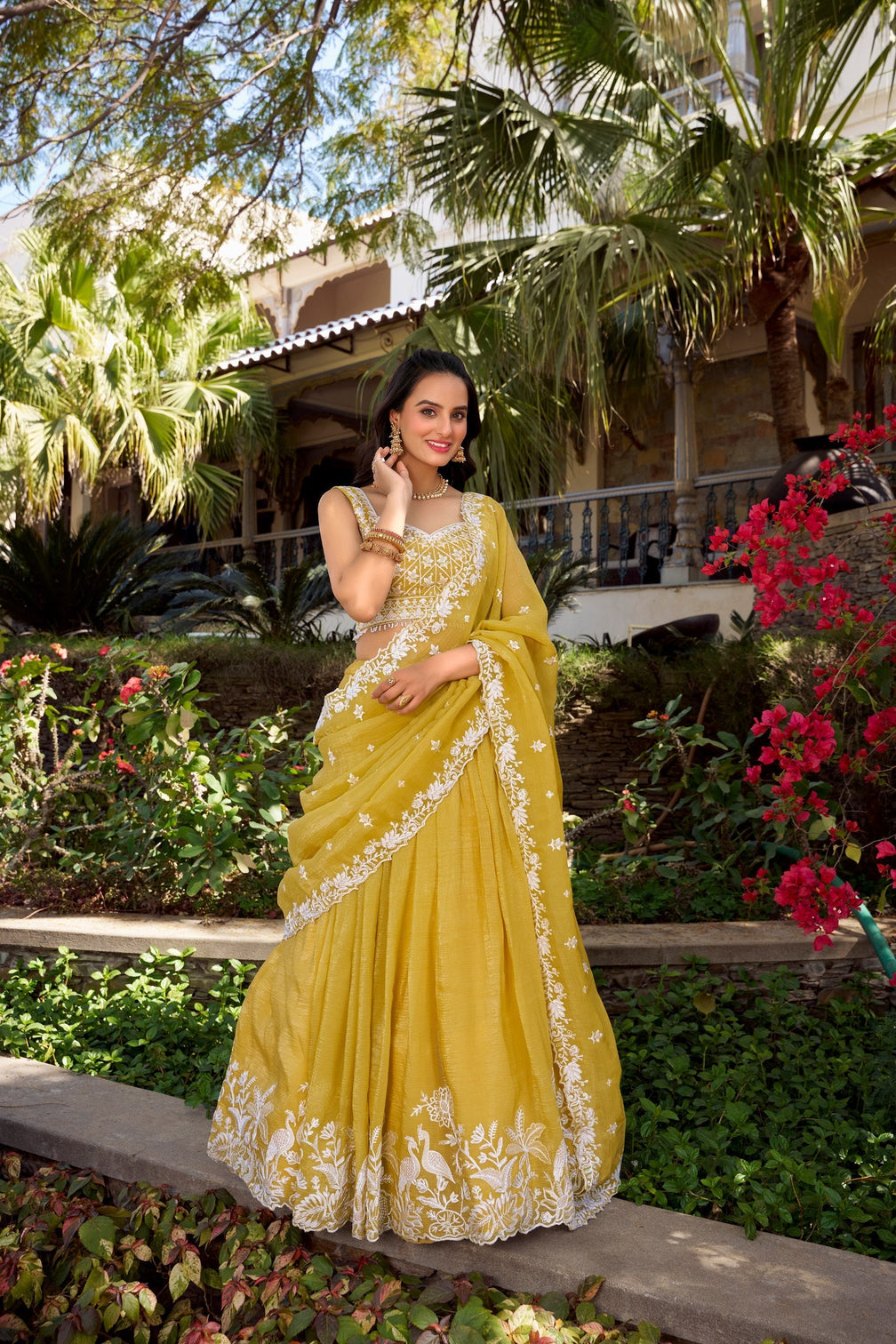 Yellow Royal Gold Crush Embroidered Lehenga Set