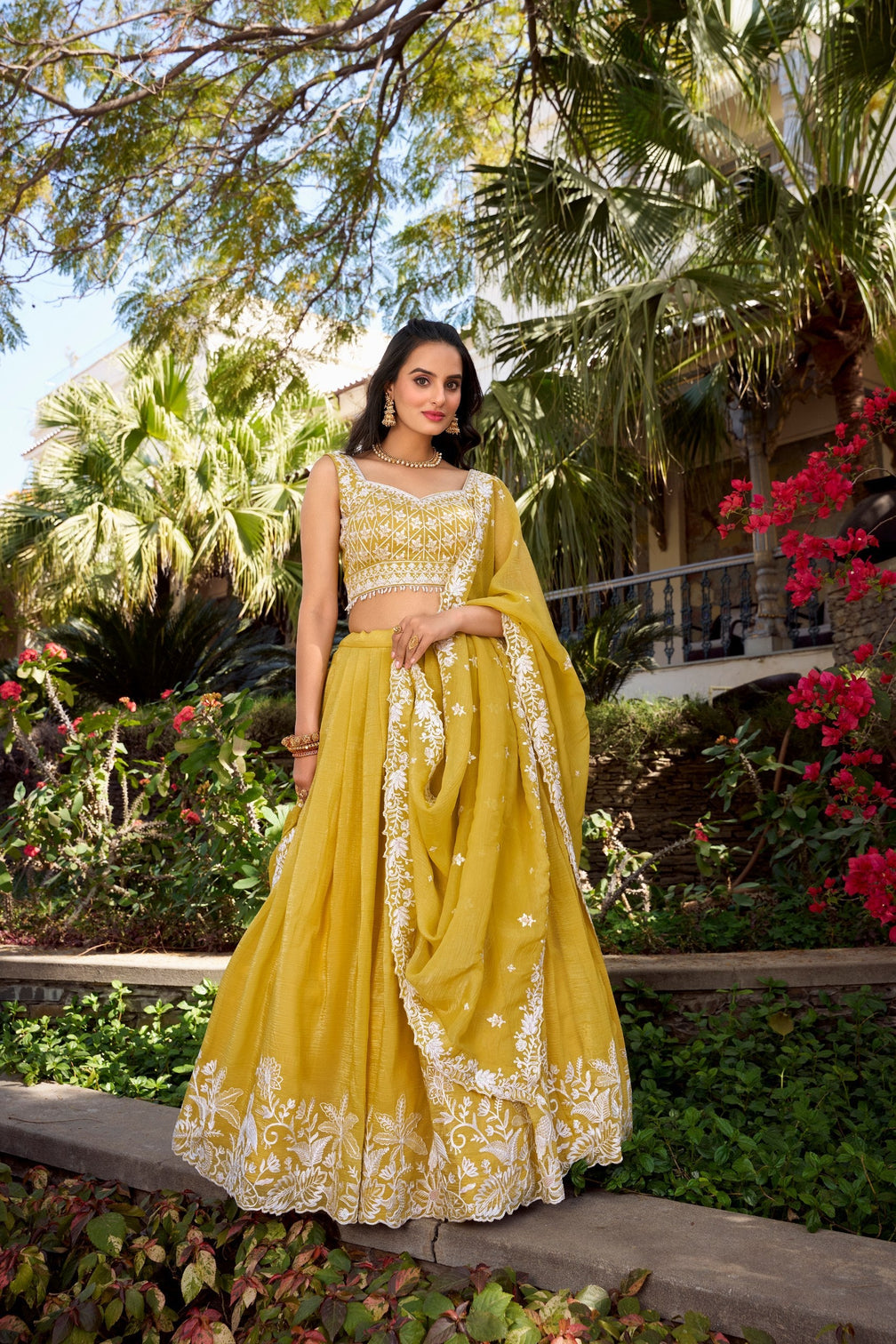 Yellow Royal Gold Crush Embroidered Lehenga Set