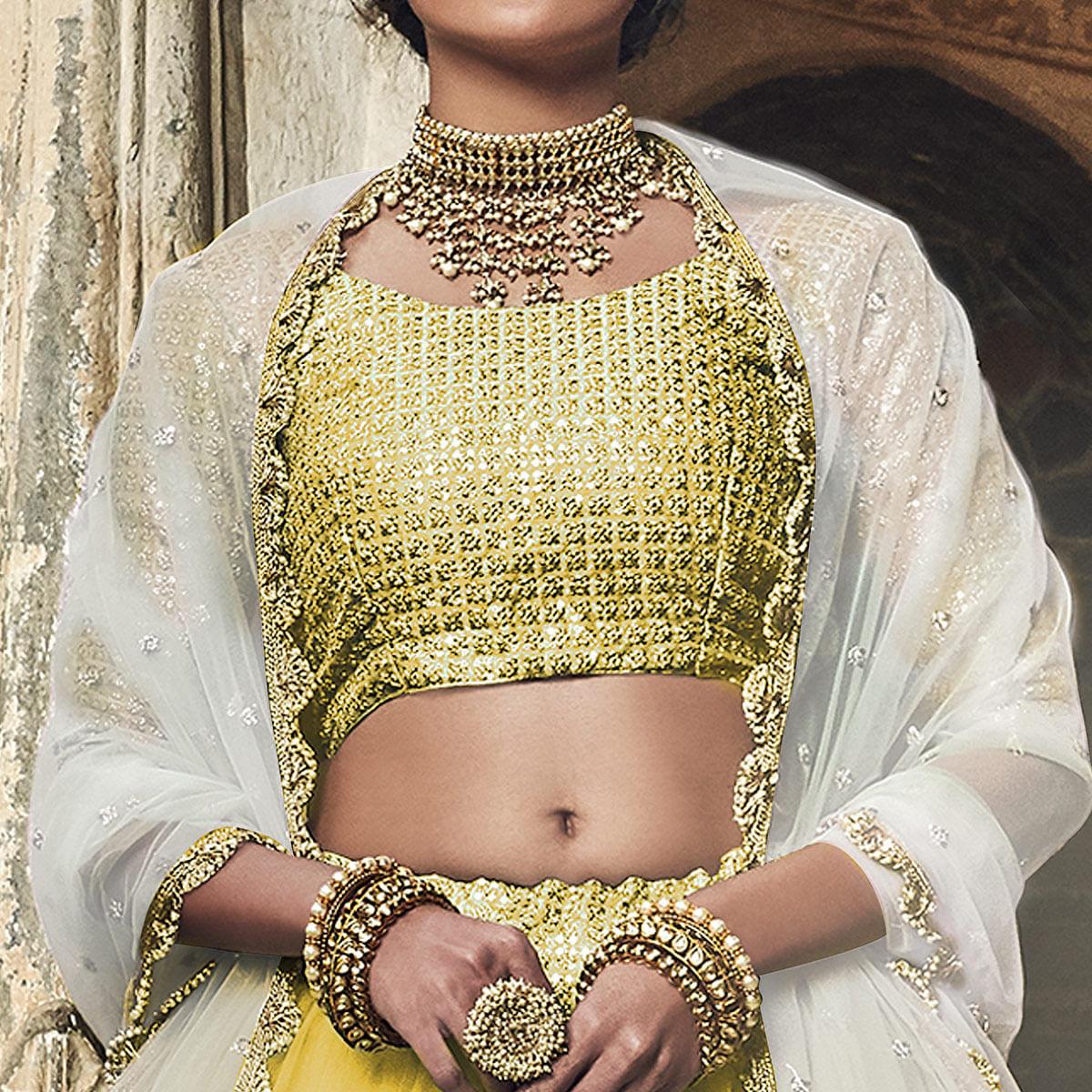 Yellow Sequins Embroidered Net Lehenga Choli