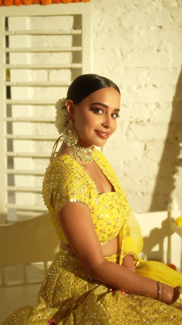 Yellow Sequin Embroidered Haldi Lehenga Set