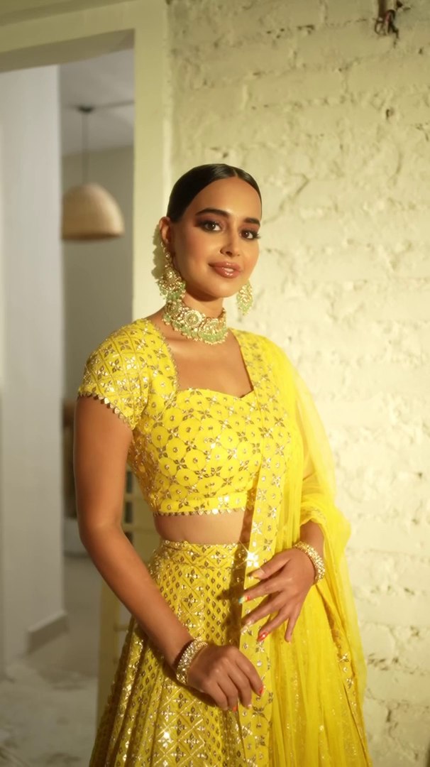Yellow Sequin Embroidered Haldi Lehenga Set