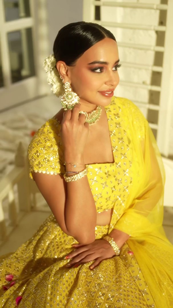 Yellow Sequin Embroidered Haldi Lehenga Set