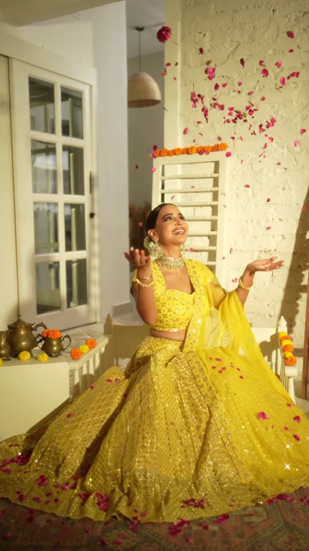 Yellow Sequin Embroidered Haldi Lehenga Set