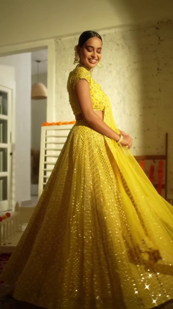 Yellow Sequin Embroidered Haldi Lehenga Set