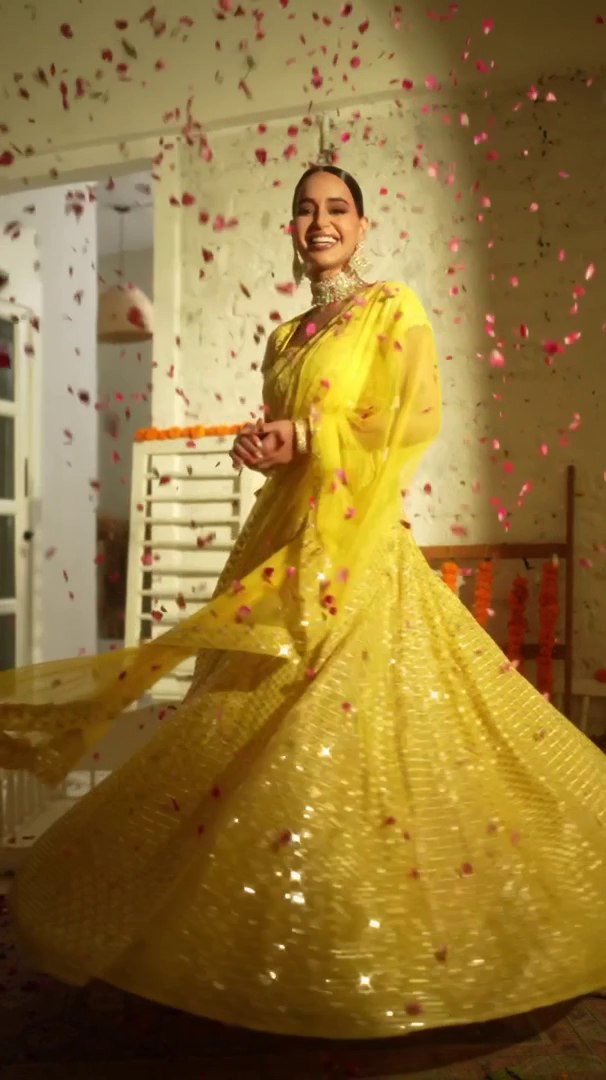 Yellow Sequin Embroidered Haldi Lehenga Set