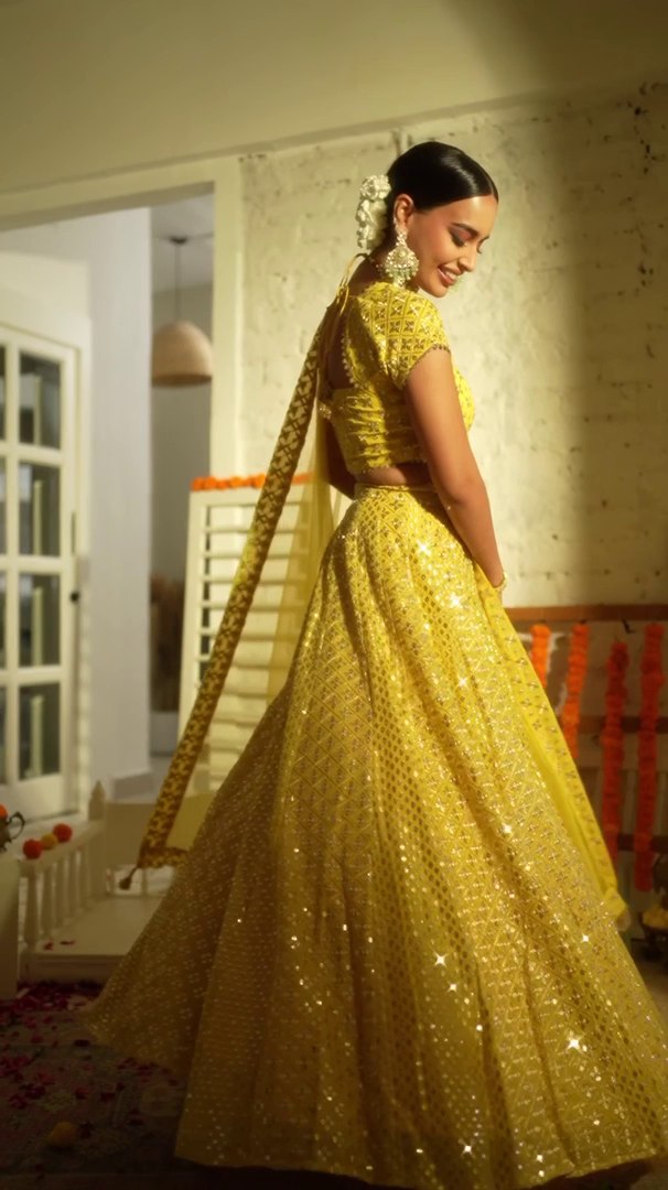 Yellow Sequin Embroidered Haldi Lehenga Set