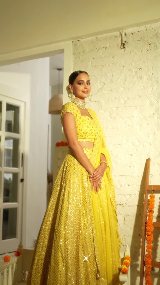 Yellow Sequin Embroidered Haldi Lehenga Set