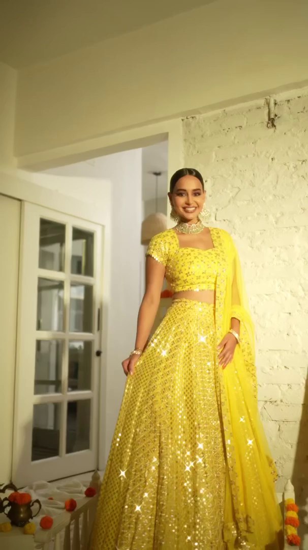 Yellow Sequin Embroidered Haldi Lehenga Set