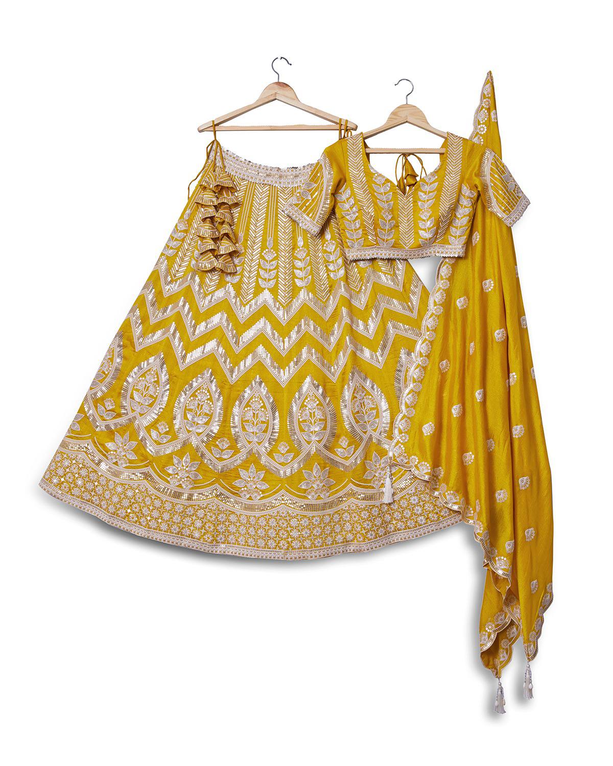 Yellow Silk Sequins Glam Lehenga Set