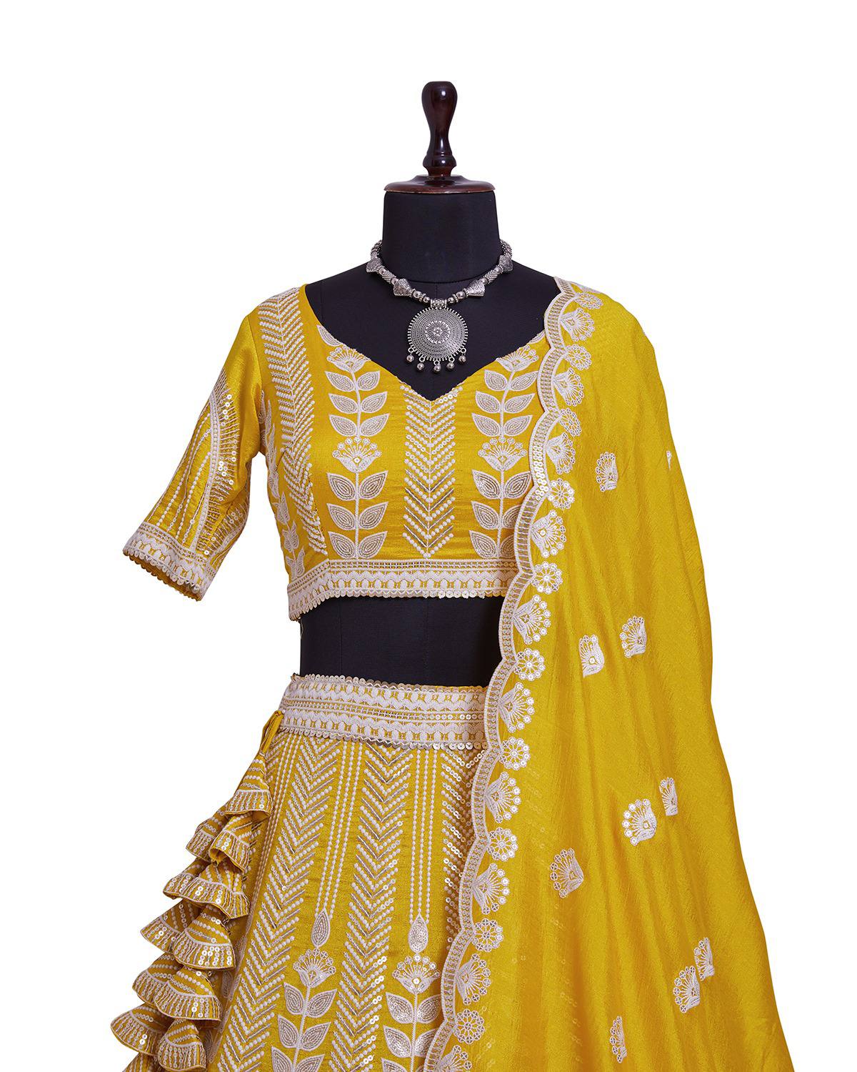 Yellow Silk Sequins Glam Lehenga Set