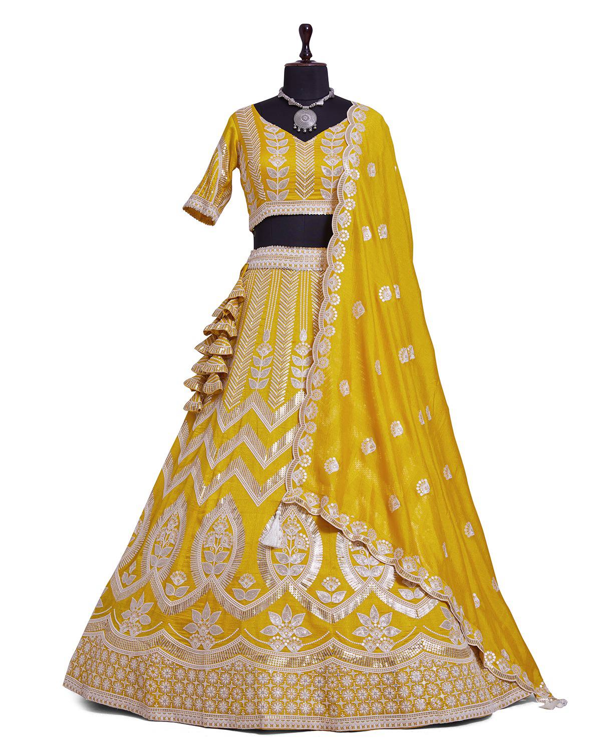 Yellow Silk Sequins Glam Lehenga Set