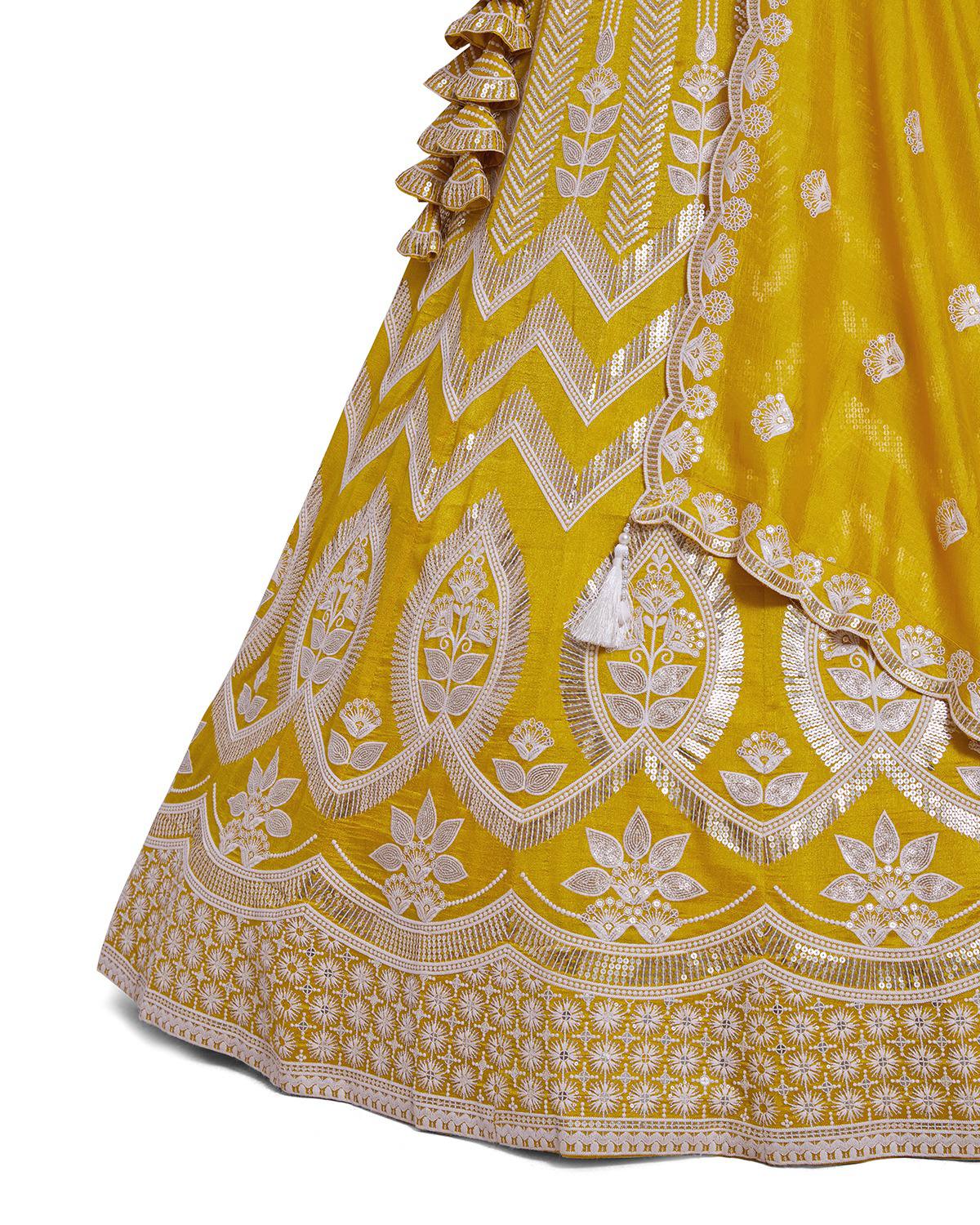 Yellow Silk Sequins Glam Lehenga Set