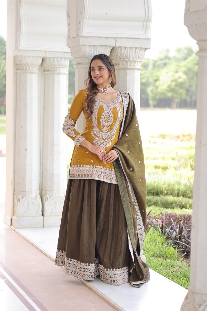 Yellow Silk Sharara Set with Matching Dupatta