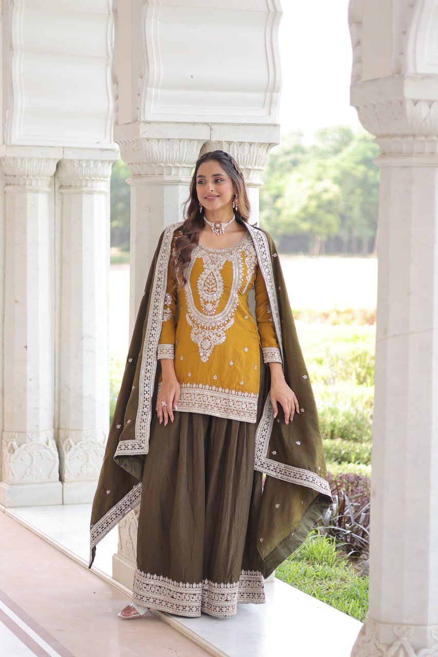 Yellow Silk Sharara Set with Matching Dupatta