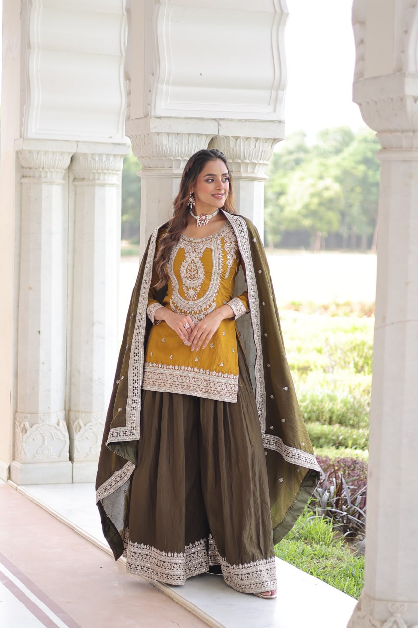 Yellow Silk Sharara Set with Matching Dupatta