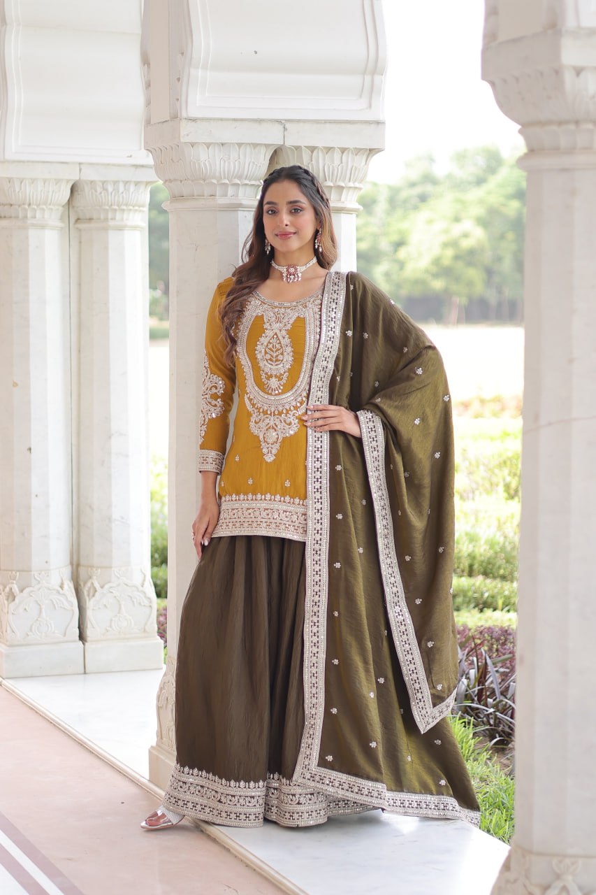 Yellow Silk Sharara Set with Matching Dupatta
