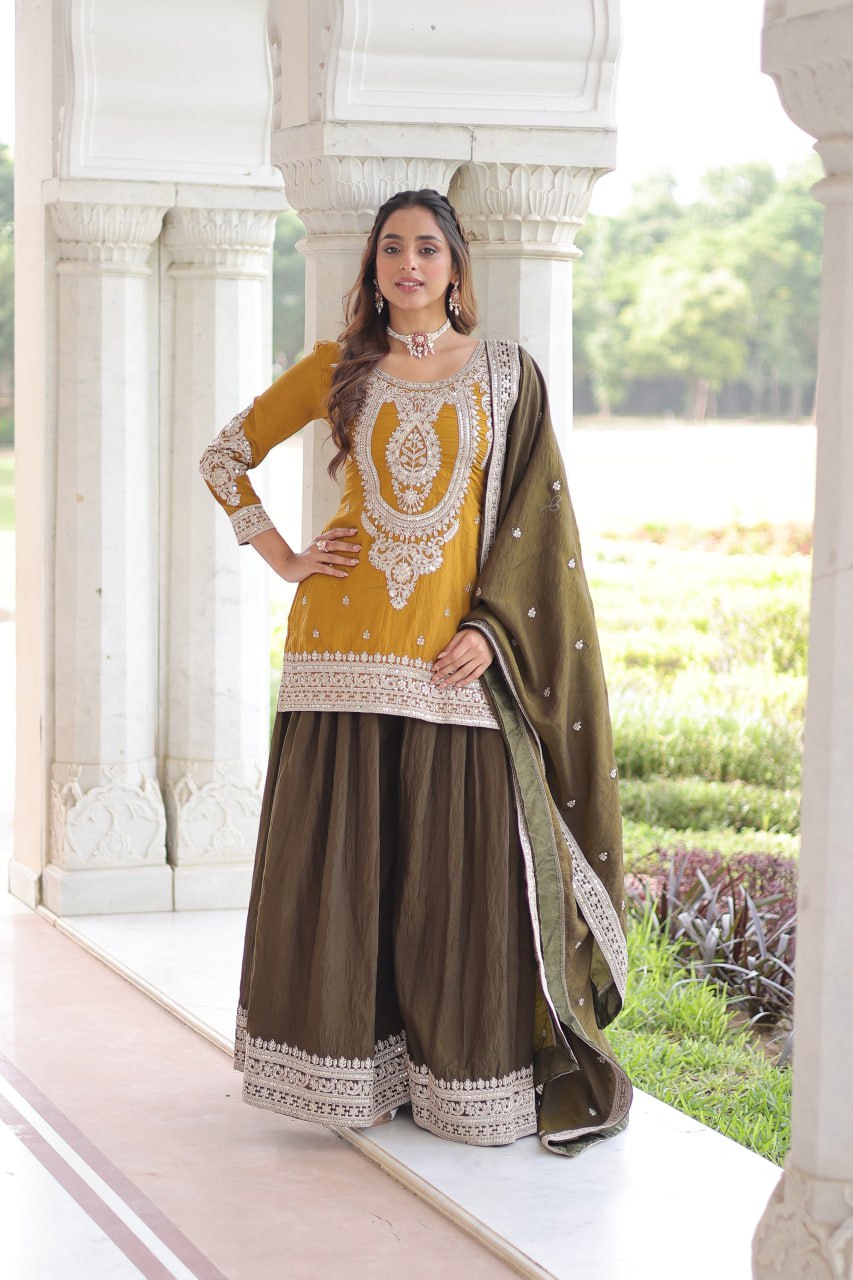 Yellow Silk Sharara Set with Matching Dupatta