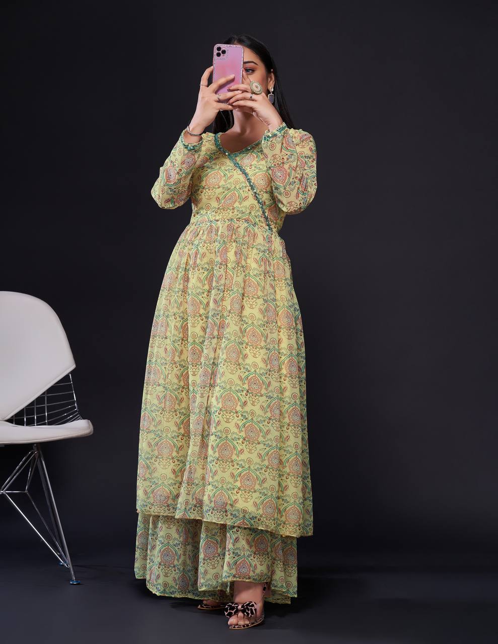 Yellow Digital Print Georgette Sharara Set