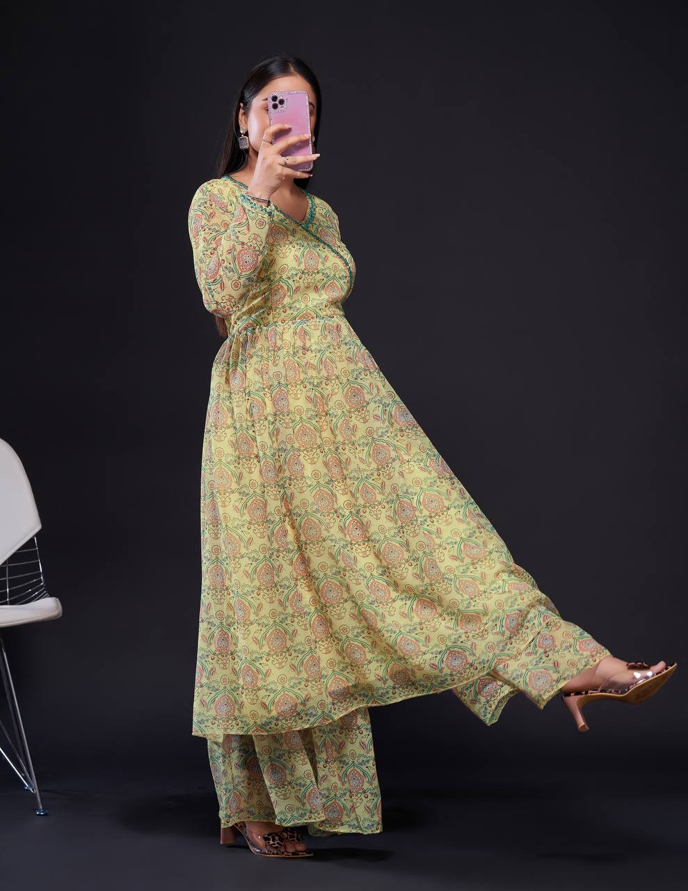 Yellow Digital Print Georgette Sharara Set