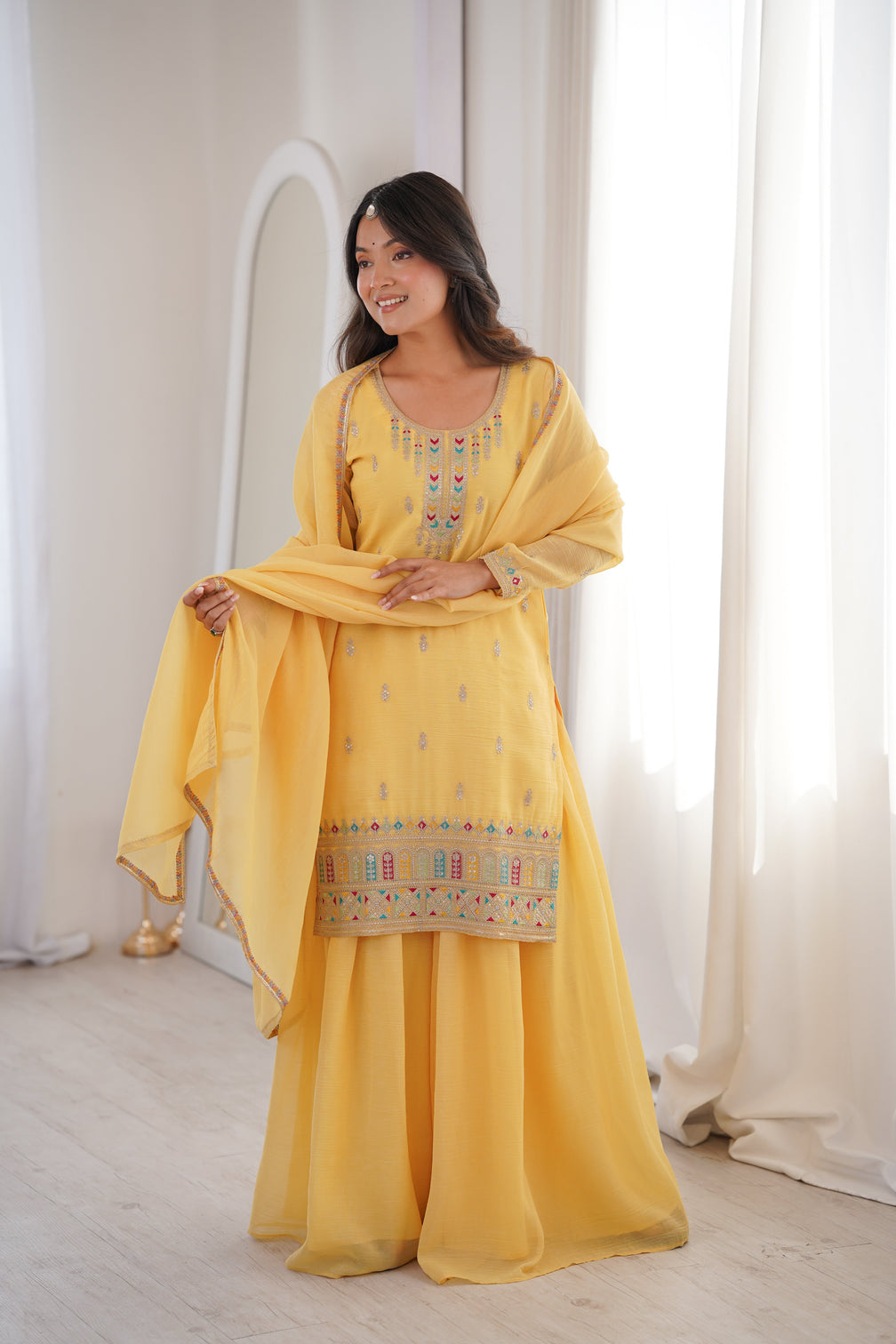 Yellow Soft Silk Sharara Set