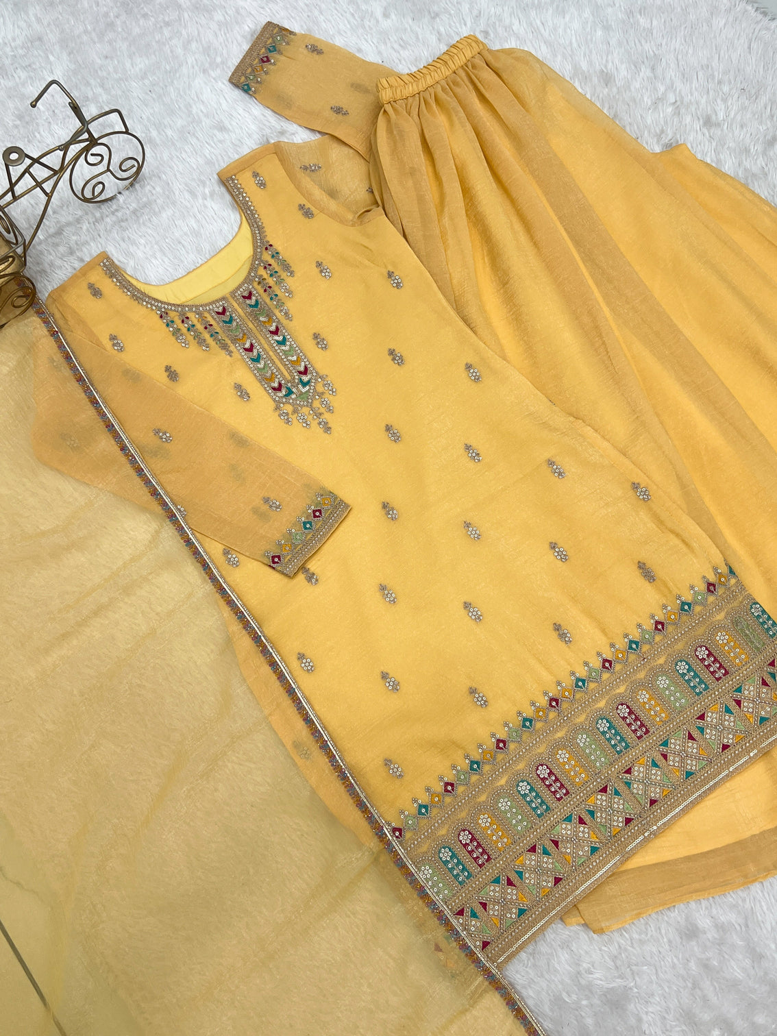 Yellow Soft Silk Sharara Set
