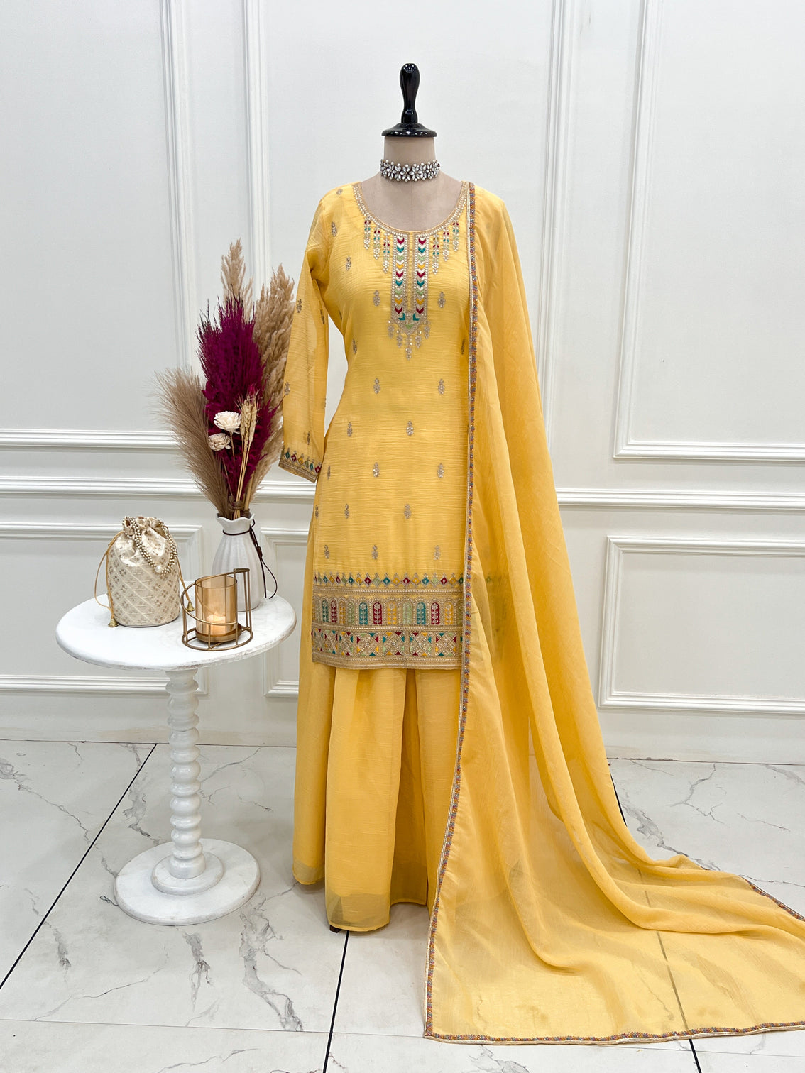 Yellow Soft Silk Sharara Set