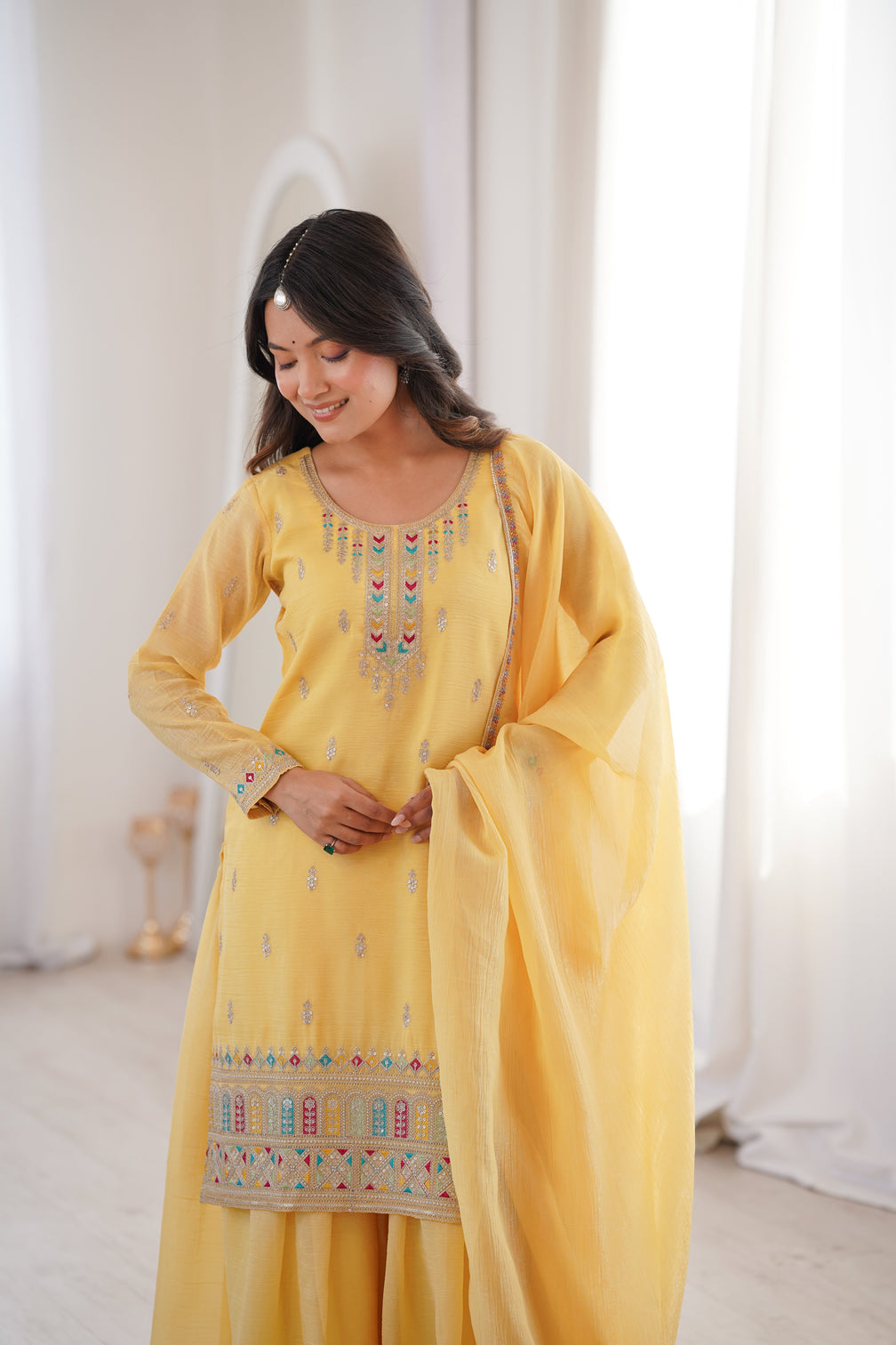 Yellow Soft Silk Sharara Set
