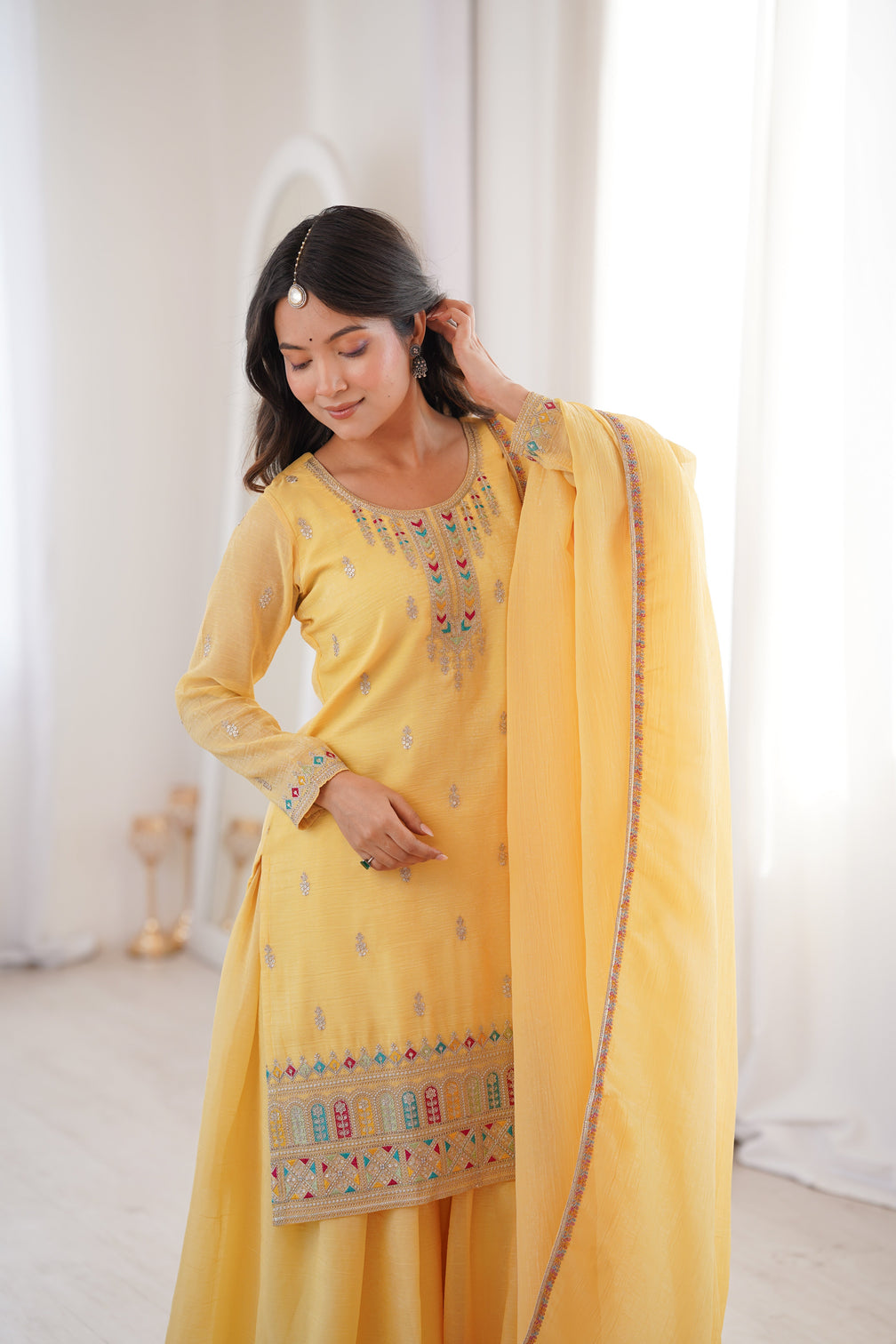 Yellow Soft Silk Sharara Set